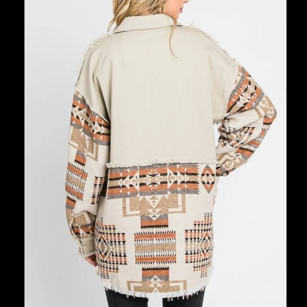 Boho Aztec Button Down Jacket New - Picture 2 of 7